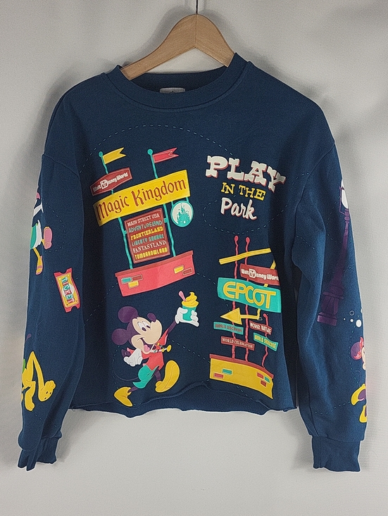 Disney Tops - Disney Navy Crewneck with Multicolor Park Graphics